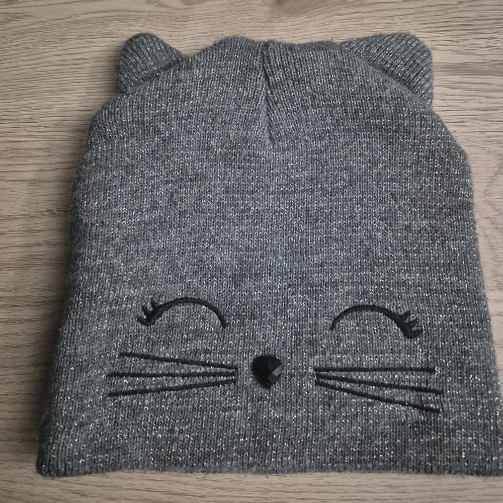 Justice Girls Metallic Kitty Cat Face Ears Beanie Knit Winter Hat
